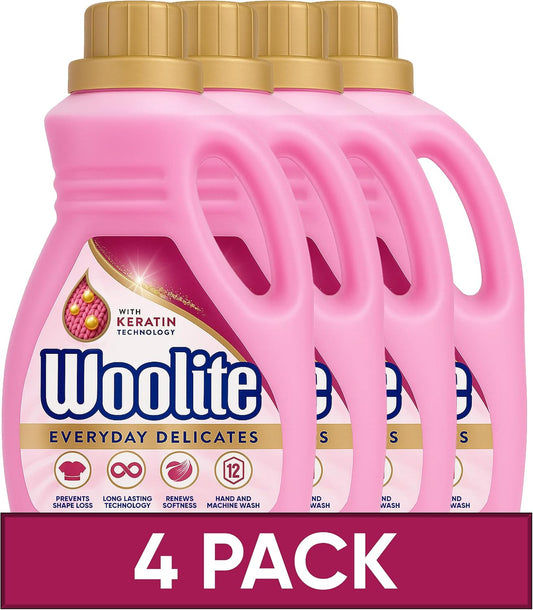 Woolite Laundry Detergent Liquid, 750ml, Pack of 4, For Delicates, Hand & Machine Wash, 48 Washes
