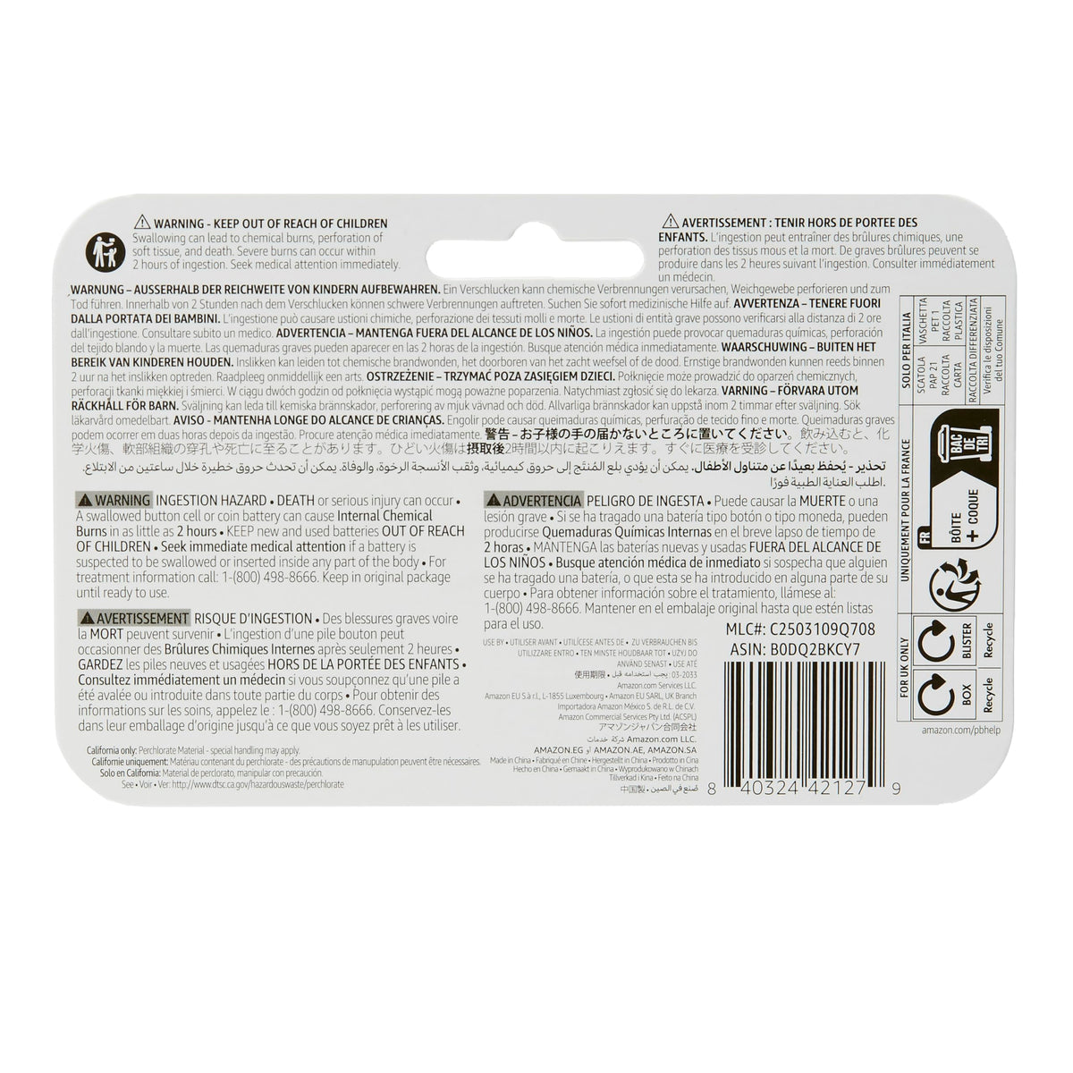 Amazon Basics 10-Pack CR2032 Lithium Coin Cell Battery, 3 Volt, Long Lasting Power, Mercury-Free