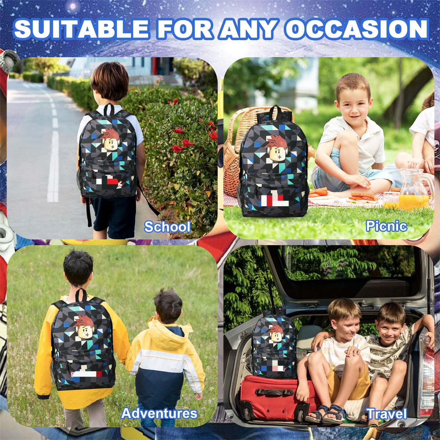yumcute De-mn Backpack Kids, Teen Game School Bags, Children Primary Schoolbag, Children's School Backpack, 17 Inch Large Capacity Travel Rucksack Waterproof Boys Girls Book Bags for Aged 3-12 Years
