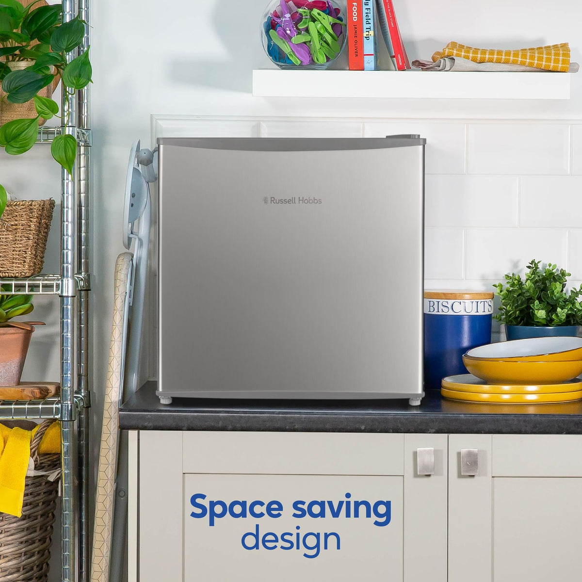 Russell Hobbs Table Top Larder Mini Fridge 43 Litre Capacity, Reversible Door & Adjustable Feet, Small Fridge, Manual Temperature Control, Ice Box, Black RHTTF0E1B