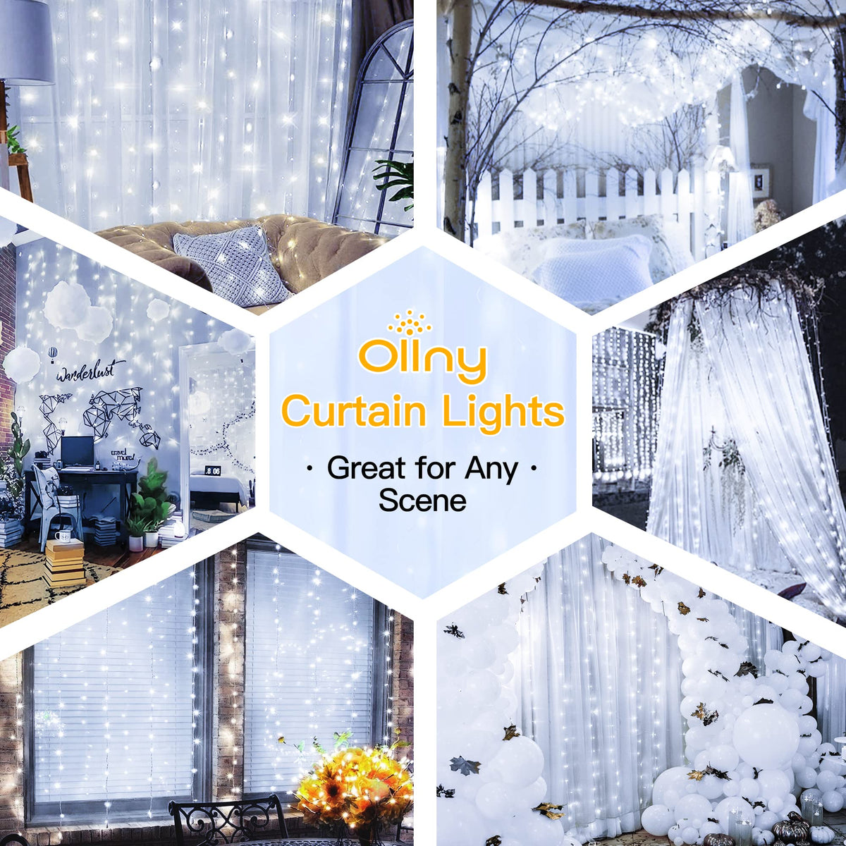 Ollny Curtain Fairy Lights, 200 LEDs 2mx2m Window String Lights Multicolour