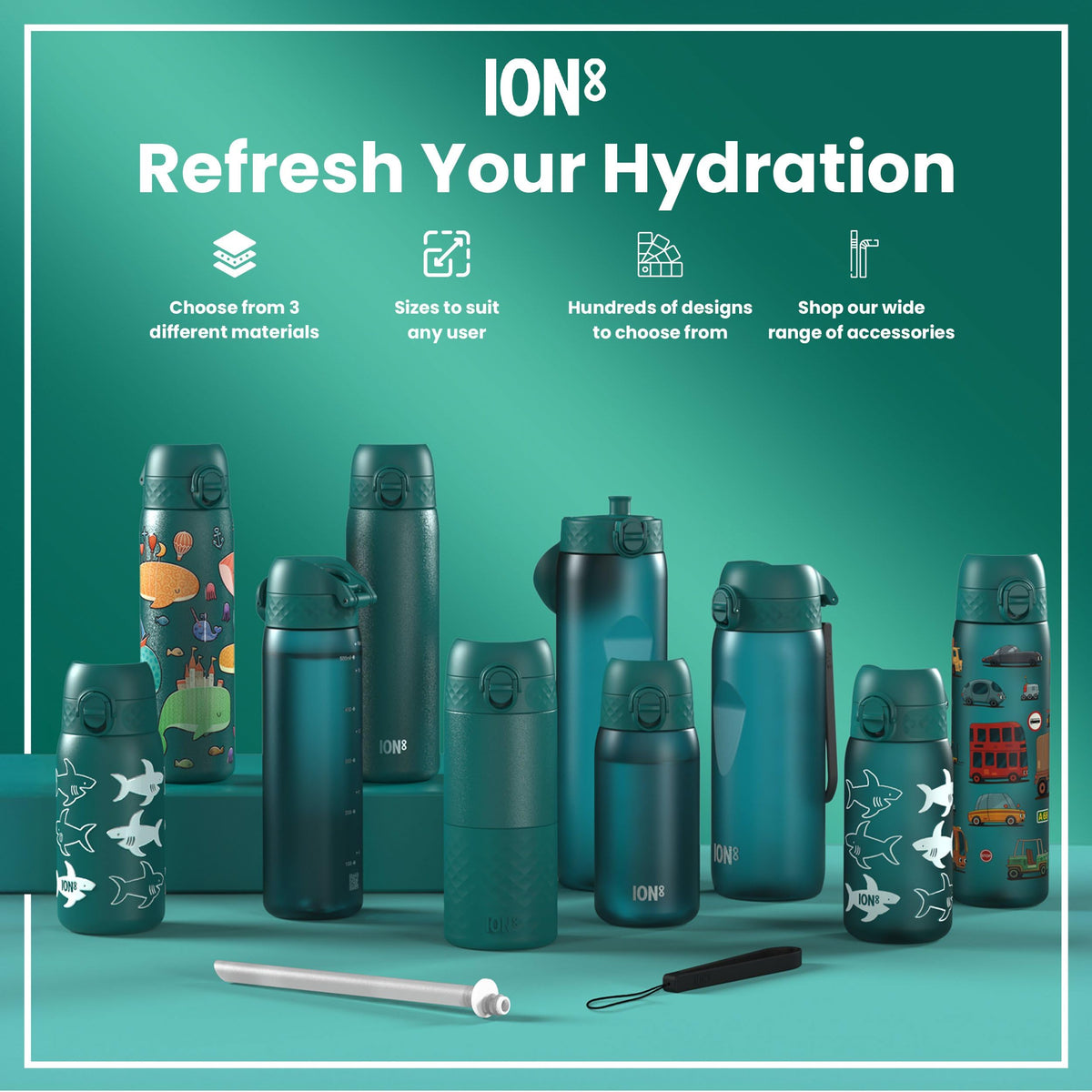 ION8 Kids Water Bottle, 350 ml/12 oz, Leak Proof, Easy to Open, Secure Lock, Dishwasher Safe, Carry Handle, Hygienic Flip Cover, Easy Clean, Odour Free, Rose Pink
