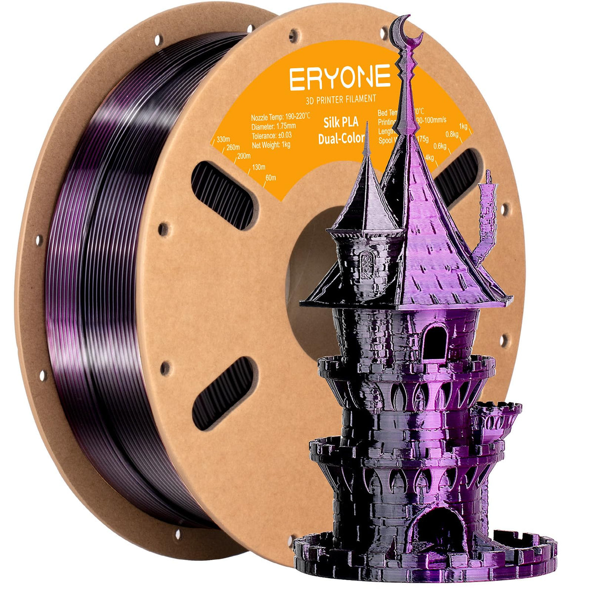 ERYONE Silk PLA Filament 1.75mm,3D Printer Filament PLA,Shiny Glossy PLA Filament,+/-0.03mm,1kg(2.2lbs)/Spool,Silk Liquid Gold