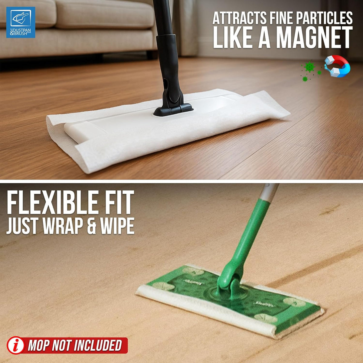 Pack of 50 Disposable Microfibre Electrostatic Floor Cloths for Flat Swivel Mop Multi Fitting Cleaning Wipes - 29cm x 21cm Fits Most Mops Like Swiffer Etc