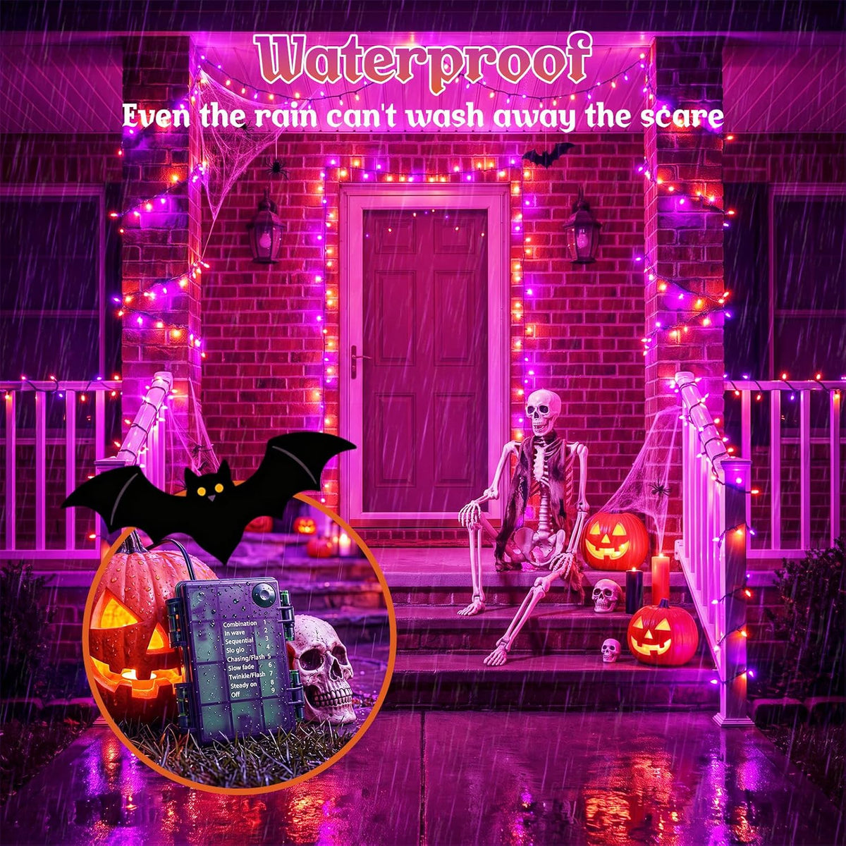 Halloween Lights Outdoor Remote,Orange Purple Fairy Light Battery Operated