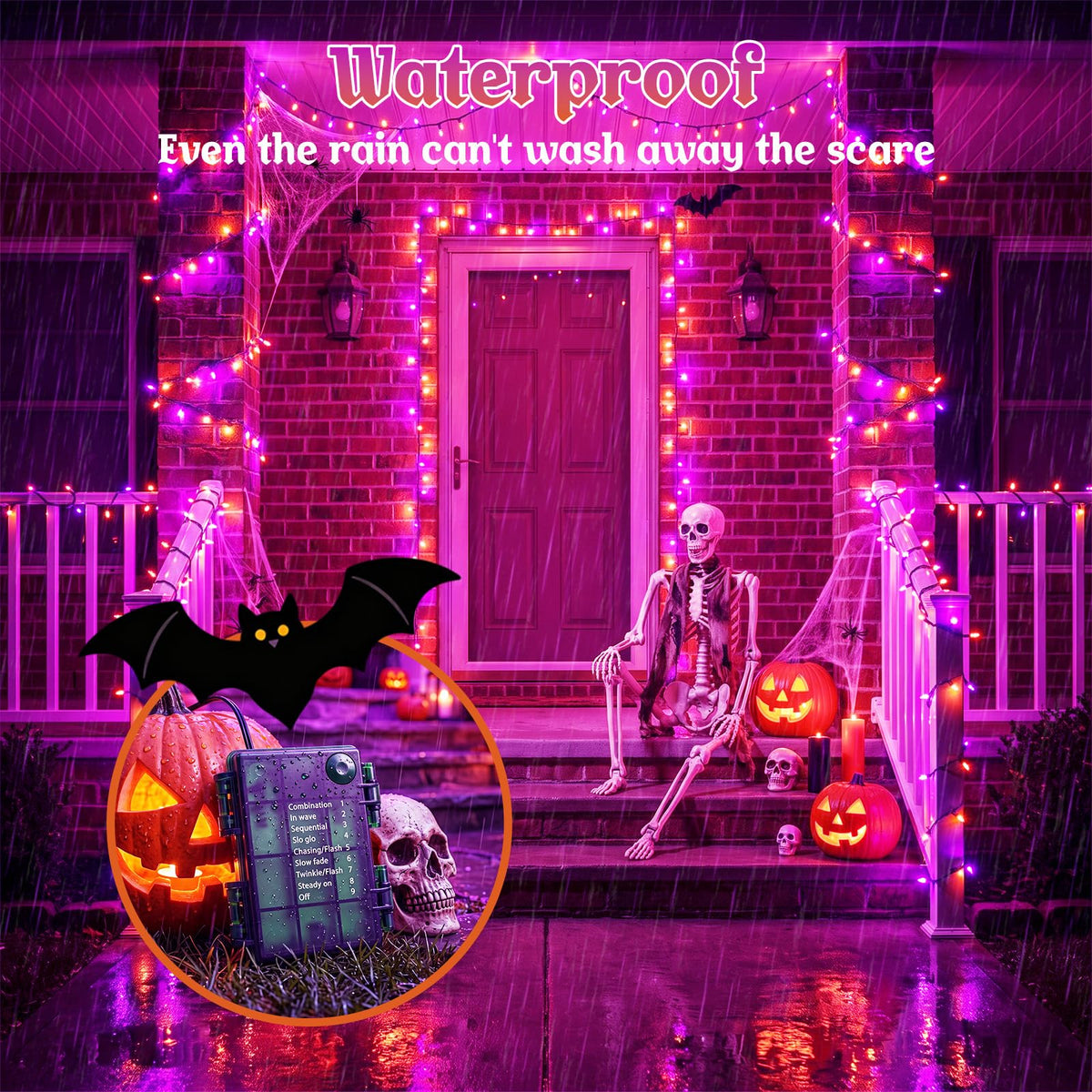 Halloween Lights Outdoor Remote,Orange Purple Fairy Light Battery Operated