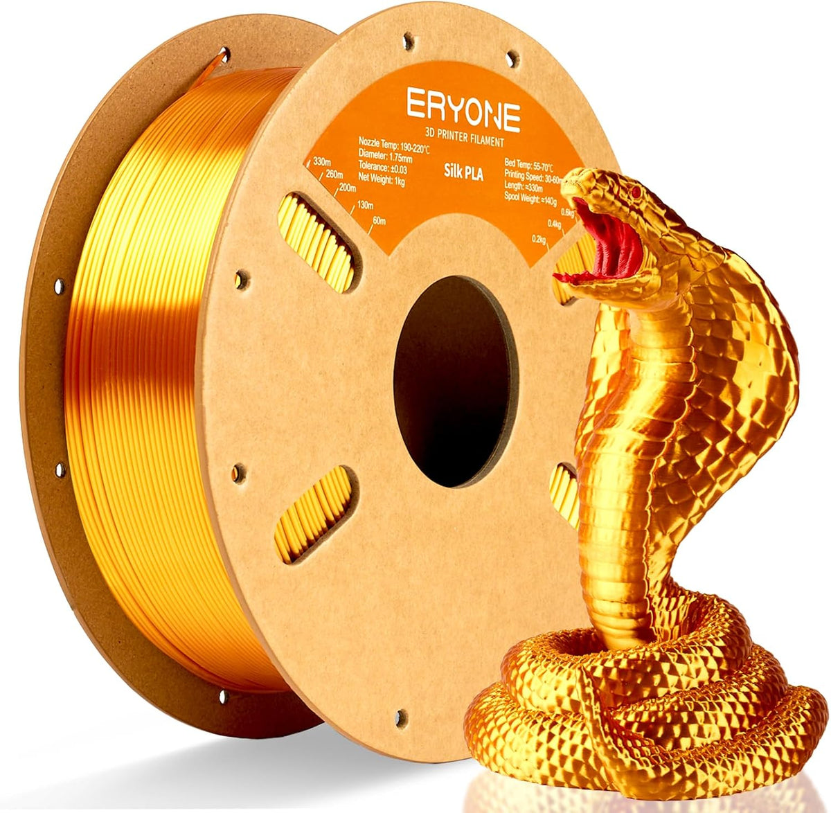 ERYONE Silk PLA Filament 1.75mm,3D Printer Filament PLA,Shiny Glossy PLA Filament,+/-0.03mm,1kg(2.2lbs)/Spool,Silk Liquid Gold