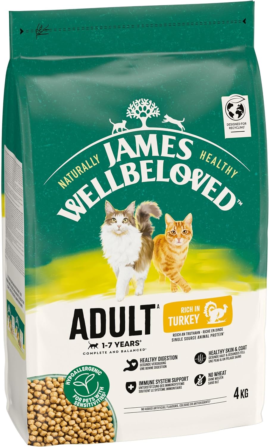 James Wellbeloved Hypoallergenic Dry Cat Food for Adult Cats Turkey 4 kg