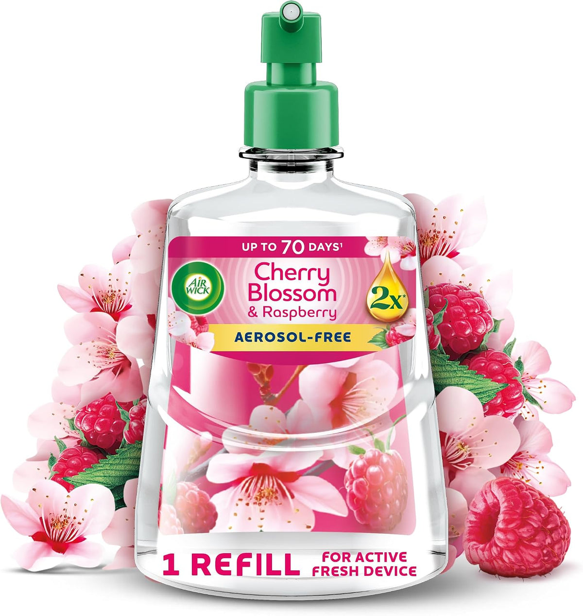 Air Wick Cherry Blossom & Raspberry Aerosol-Free Automatic Spray Refill 228ml. Lasts up to 70 Days. Air Freshener.