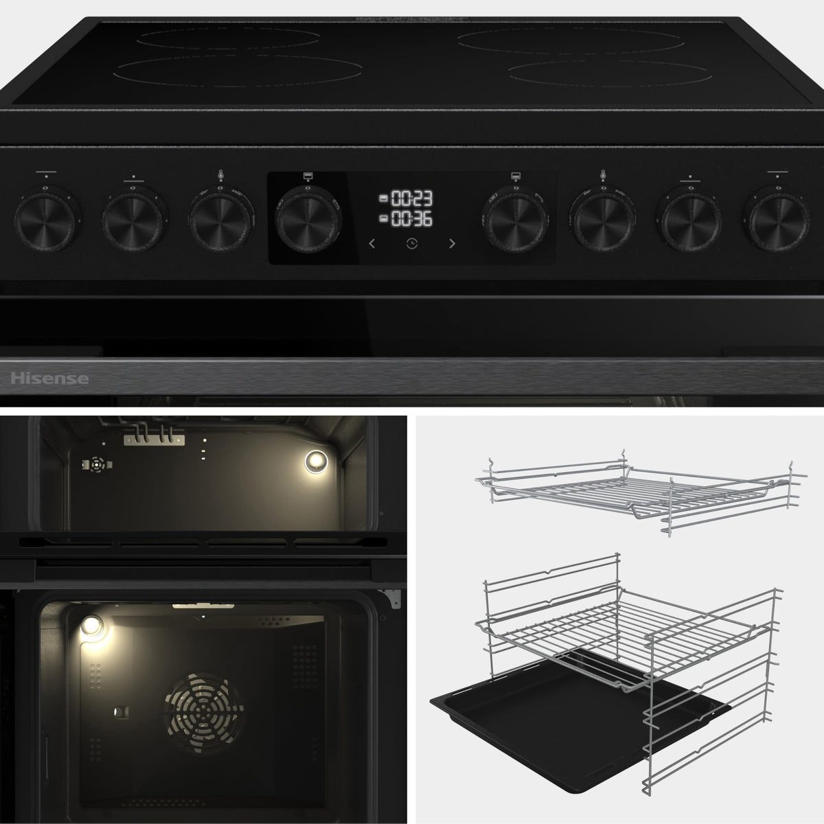 Hisense HDUKC60W 60cm Electric Cooker with Ceramic Hob-White, A Rated Double Oven 50L/80L [Energy Class A]