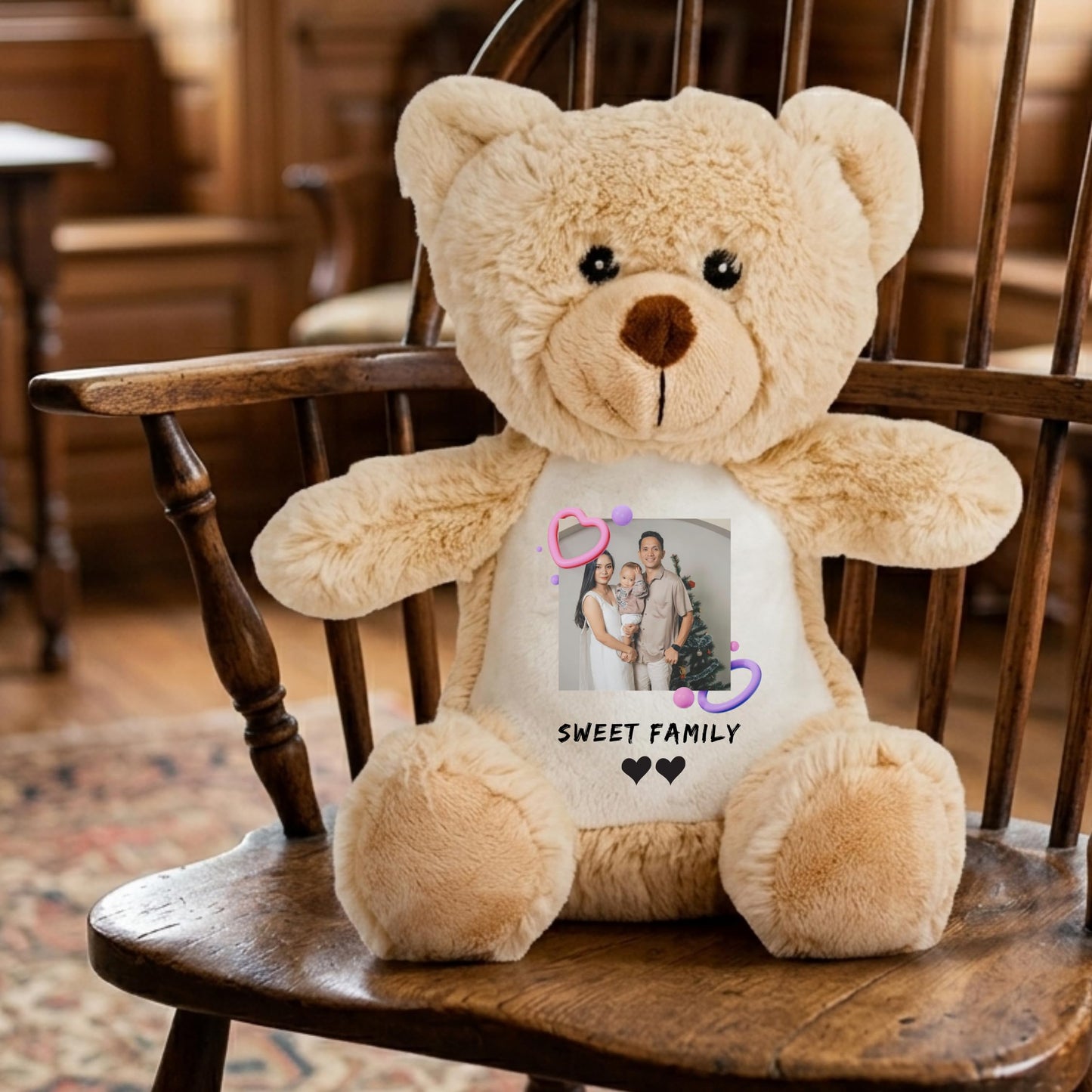 Personalized Teddy Bear with Photo and Text, Custom Plush Toy, Polyester, Memory Keepsake Soft Toy for Kids and Couples (Light Brown Teddy)