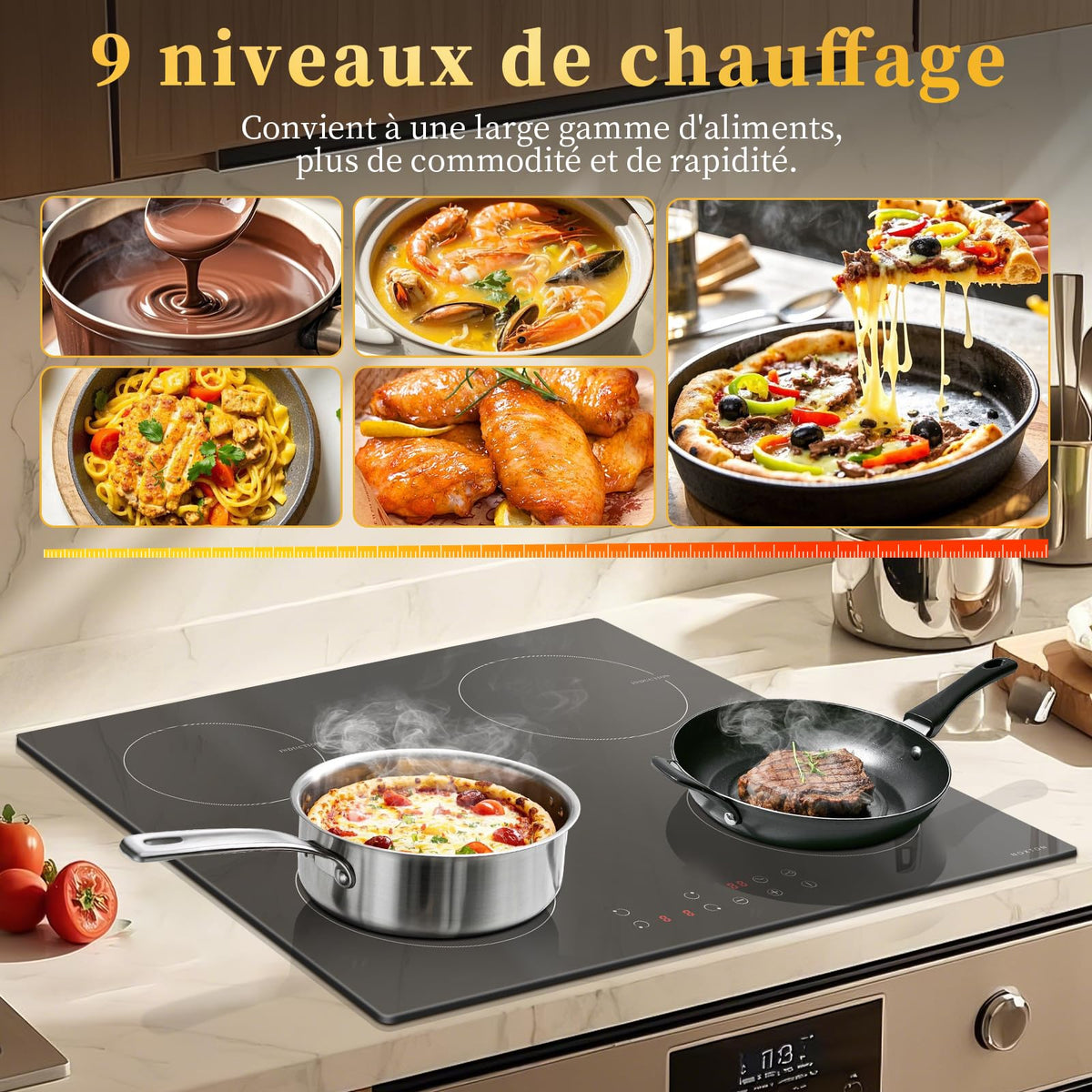 Noxton Plug in Induction Hob, 4 Zones Electric Hob 60cm, Touch Control with Child Safety Lock,UP to 99 Min Timer Black Crystal Glass