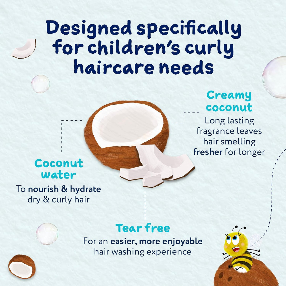 Childs Farm Coco-Nourish Shampoo, Gently Cleanse Dry and Curly Hair, Tear Free, Coconut, Kids, 250ml