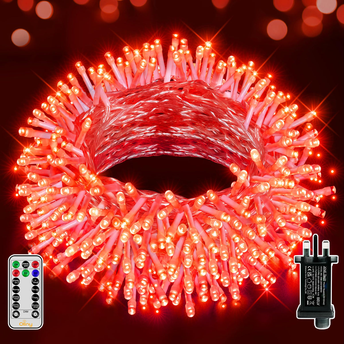 Ollny Fairy Lights Mains Powered 20m 200 LED Outdoor String Plug Remote
