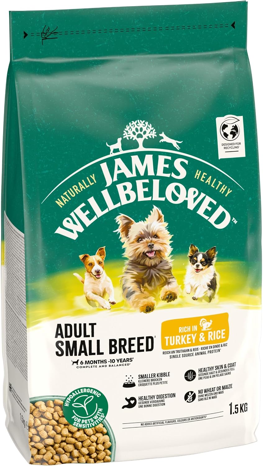 James Wellbeloved Hypoallergenic Dry Dog Food for Adult Small Breed Turkey & Rice 1.5 kg