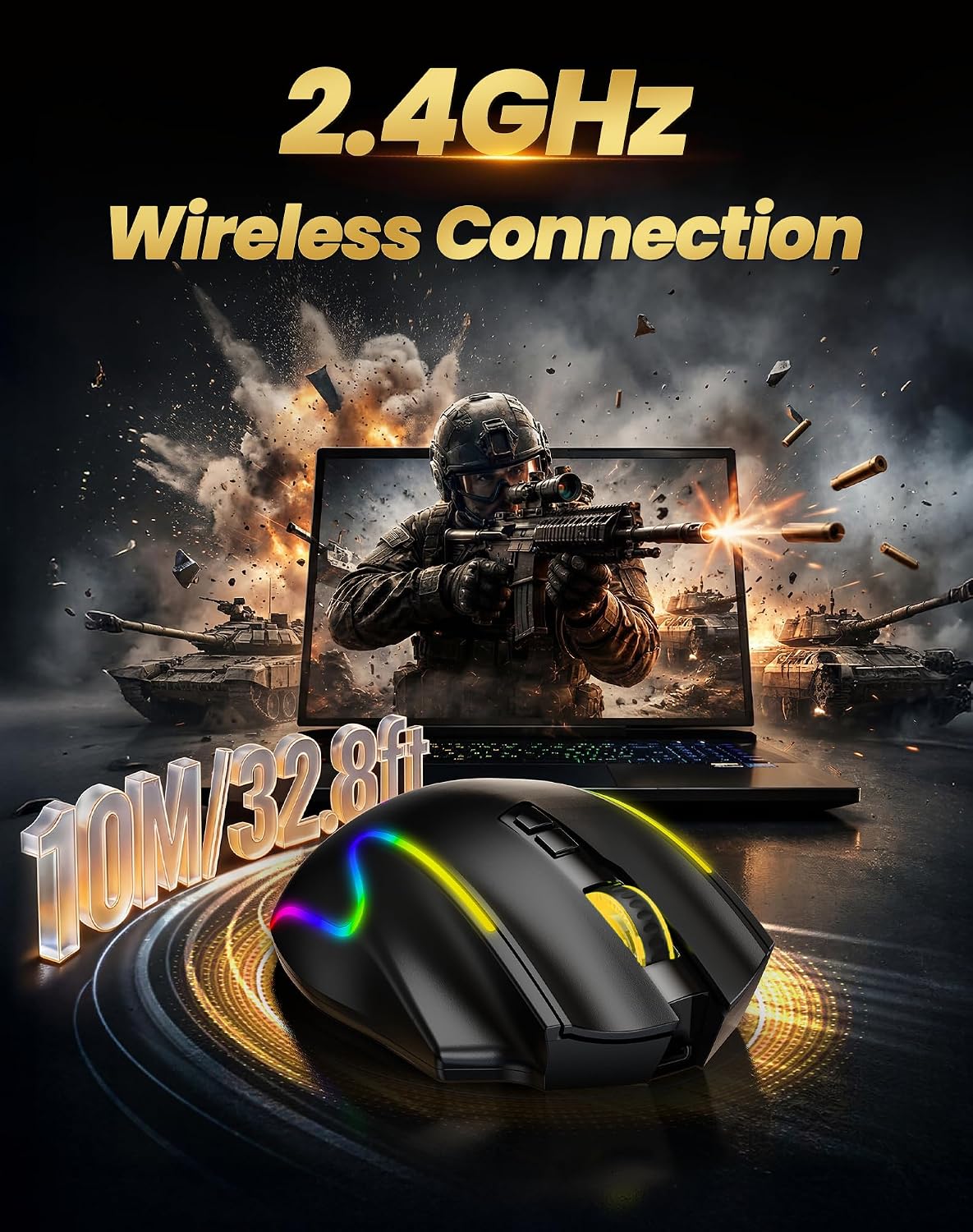 TECKNET Wireless Gaming Mouse, 2.4G & USB-C Dual-Mode Rechargeable Mouse