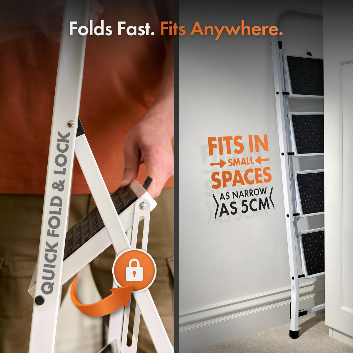 VonHaus 3 Step Ladder – Premium Quality Folding Step Ladder for DIY and Gardening - Anti Slip Feet, Easy to Store Ladder, 150KG Max Capacity - Durable Steel