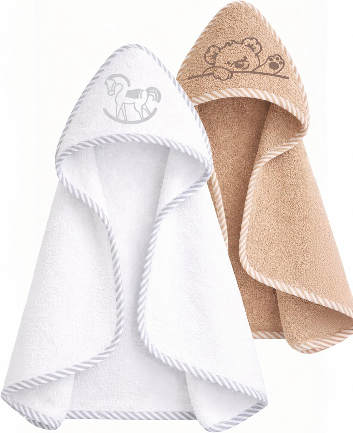 Soft Touch Newborn Essentials 100% Cotton Embroidered Hooded Baby Towel 70 x 70cm for Baby Boys and Girls 0-24 Months (2-Packs)