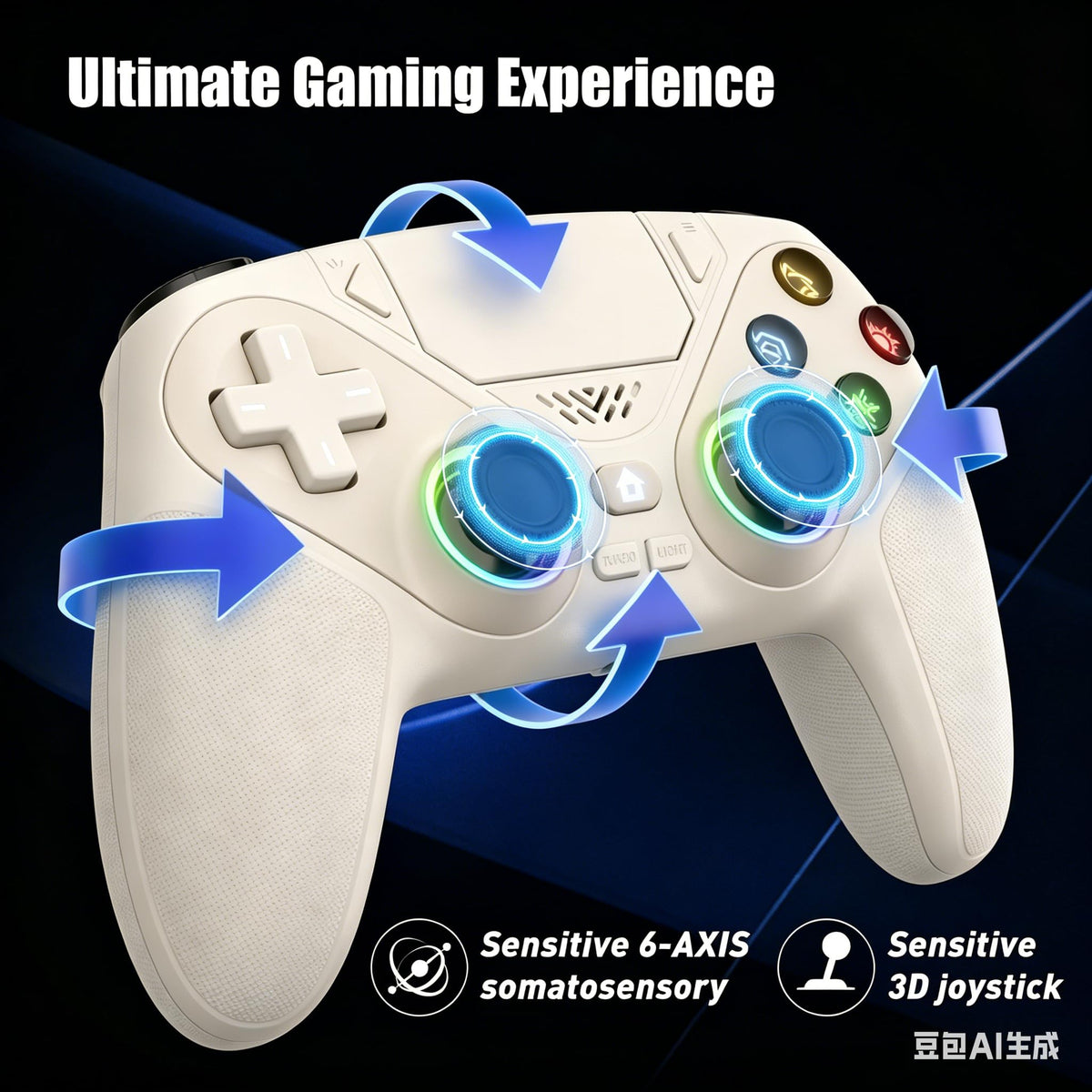 Dinosoo RGB Wireless Controller for PS5/Pro/Slim & PCs, Bluetooth Gamepad with Back Buttons, Touchpad, Macro, Turbo, Dual Vibration, 6-Axis Sensor, Speaker, 3.5mm Audio Jack,White