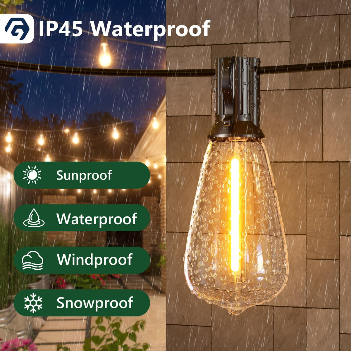 GPATIO Garden Lights, 30FT/9M LED Festoon Lights with 16 Shatterproof Bulbs