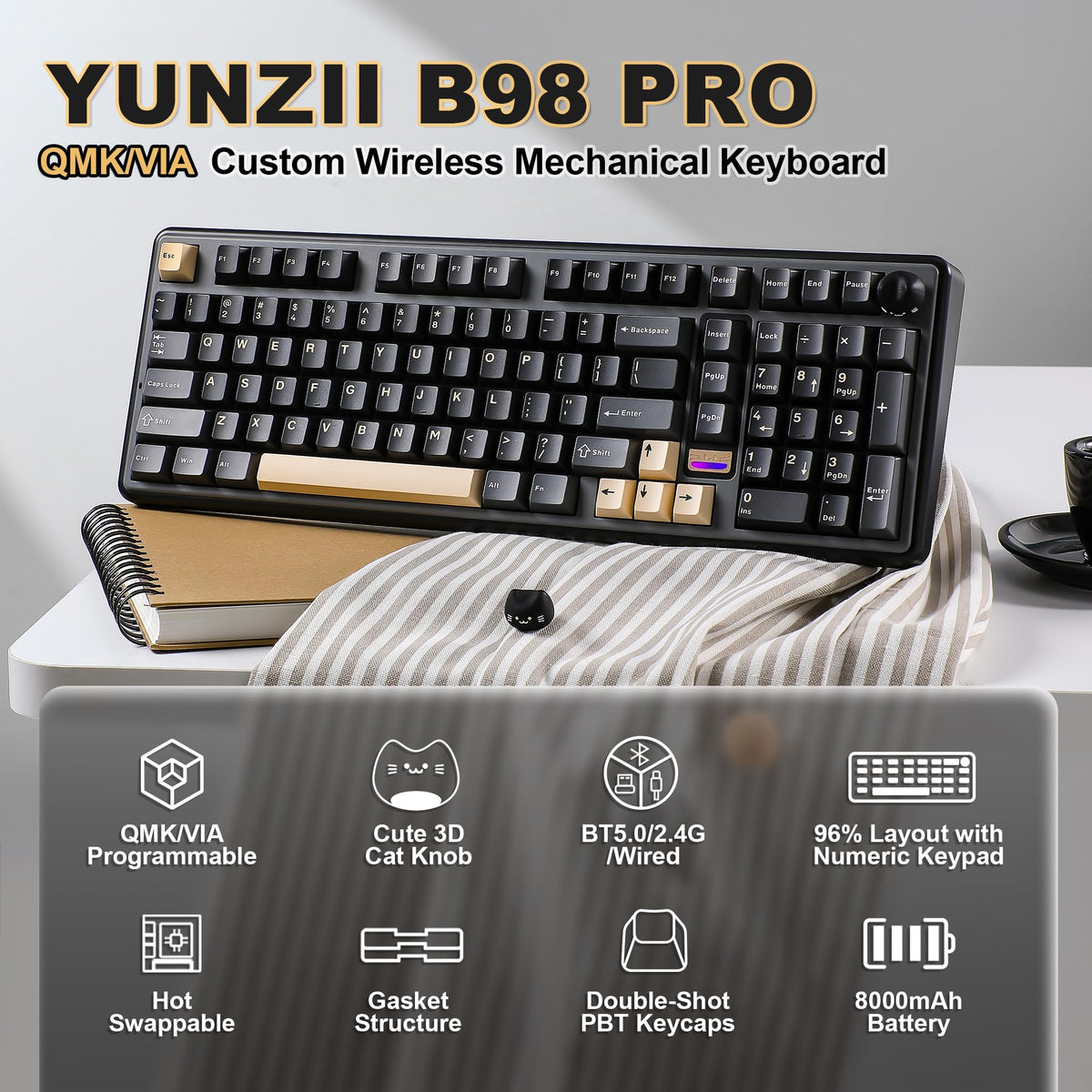 YUNZII B98 PRO 96% Wireless Mechanical Keyboard (Matcha Green, Candy Switch)