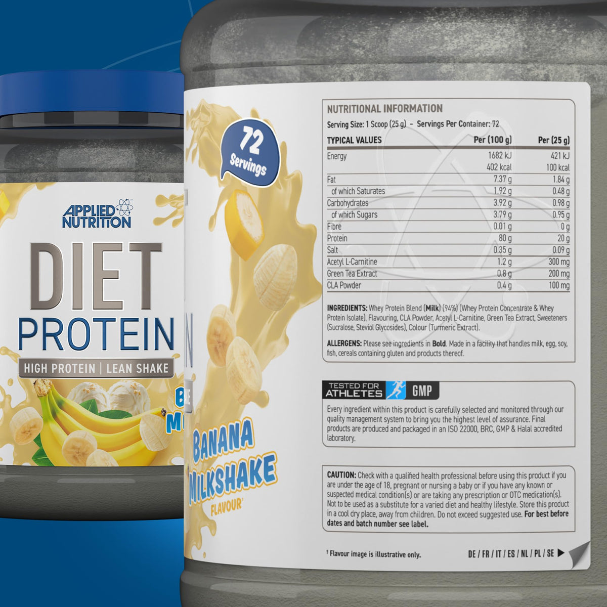 Applied Nutrition Diet Whey - High Protein Powder Supplement, Low Carb & Sugar, for Weight Management with CLA, L Carnitine, Green Tea (450g - 18 Servings) (Vanilla)