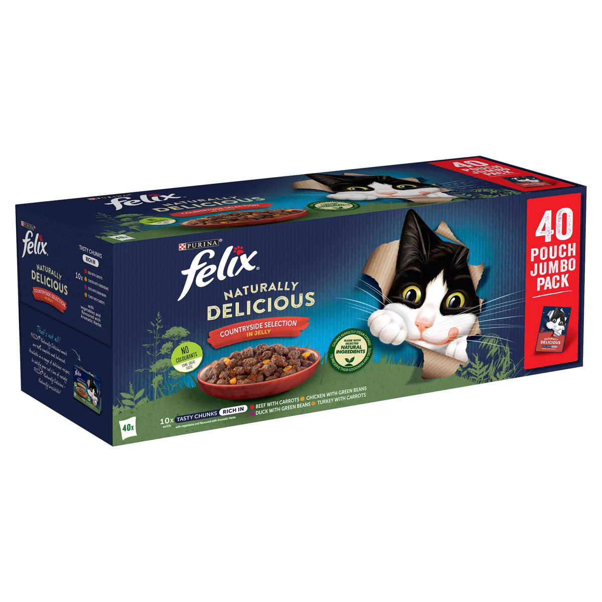 FELIX Tasty Shreds Adult Wet Cat Food Mixed Selection in Gravy Chicken, Beef, Tuna, Salmon 40 x 80g Pouches
