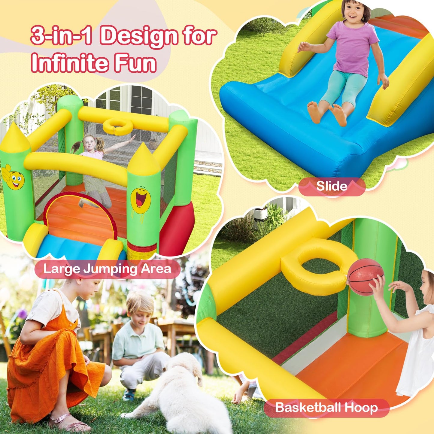Maxmass Kids Inflatable Bouncy Castle with Slide & Basketball Hoop — 297x203x189cm | Ages 6-14