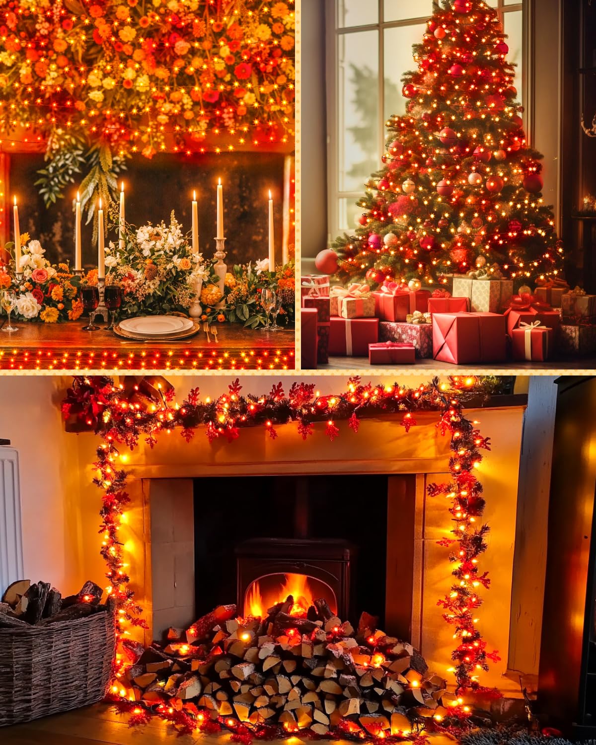 Dalugo Halloween Decoration Lights, 5M 50 LED Orange Purple White Fairy Lights with Timer, IP65 Waterproof Battery Powered Lights for Indoor Outdoor Autumn Halloween Decorations(Green Wire)