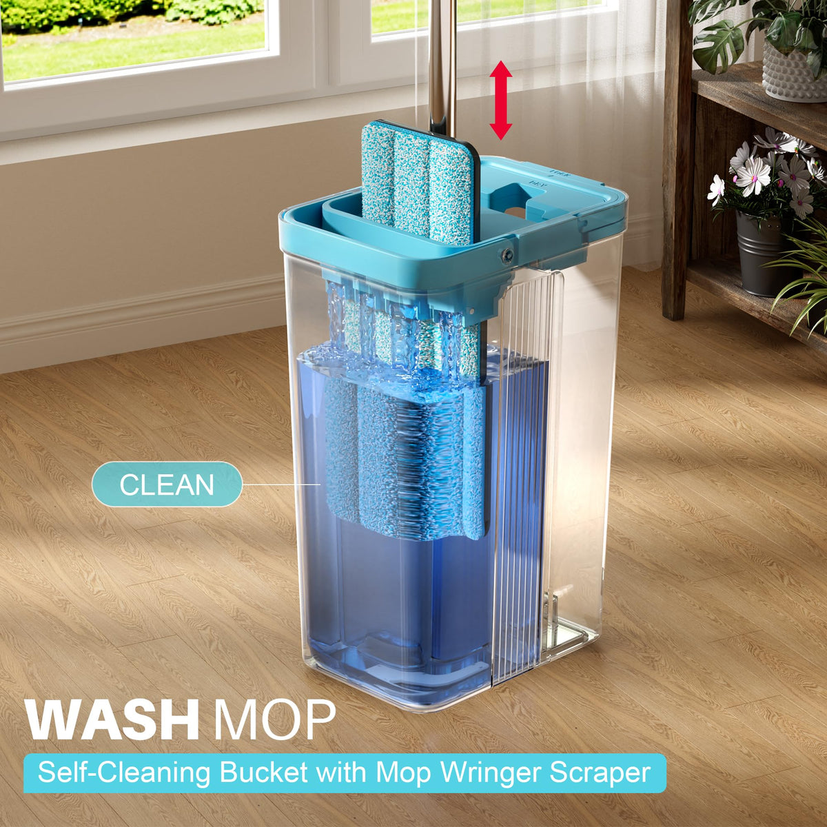 JOYMOOP Mop and Bucket with Wringer Set, Hands Free Flat Floor Mop and Bucket, with 3 Washable Microfiber Pads, Wet and Dry Use, Floor Cleaning System