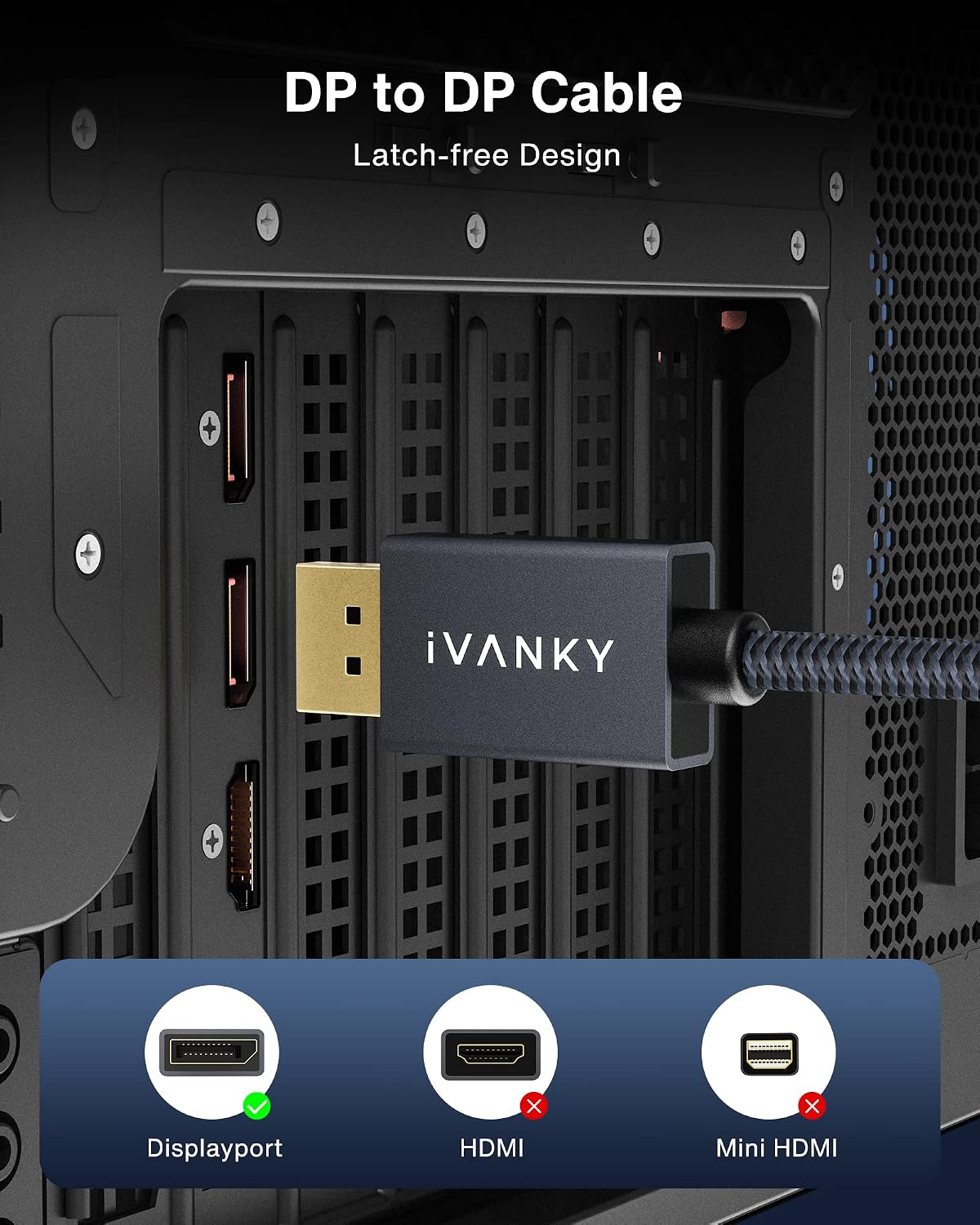 IVANKY VESA Certified DisplayPort Cable 2m DP to DP 4K@60Hz Gaming Monitor