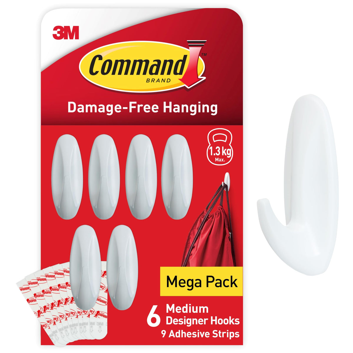 Command Broom Grippers, White, 2 Hooks and 6 Adhesive Strips