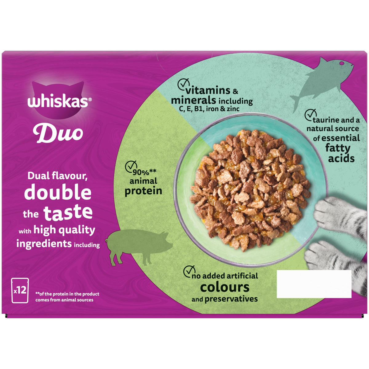 WHISKAS DUO Adult Wet Cat Food in Jelly 12x85g Surf & Turf (Pack of 4)