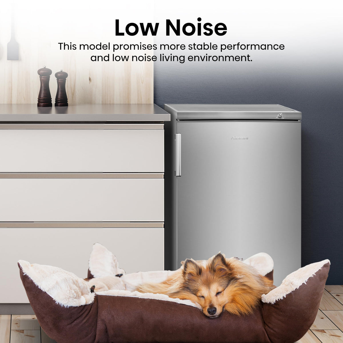 Hisense FV105D4BW21 56cm Under-Counter Freezer, 82-Litre Capacity, Reversible Door, 3 Freezer Drawers, White, E Rated