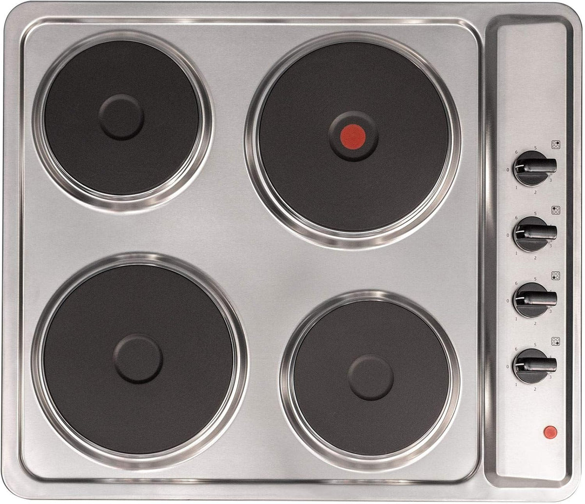 SIA 60cm Electric Hob, Stainless Steel, Solid Plate, 4 Zone, PHP601SS