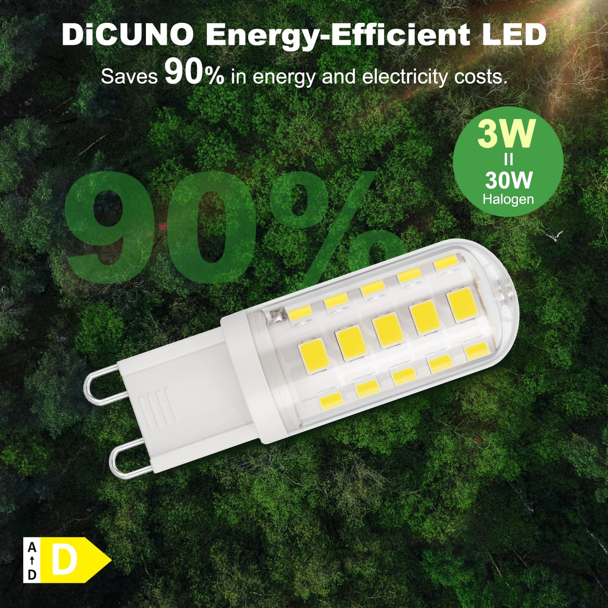 DiCUNO G9 LED Bulb Warm White 2700K, 3W=30W, 410LM, 6 Pcs
