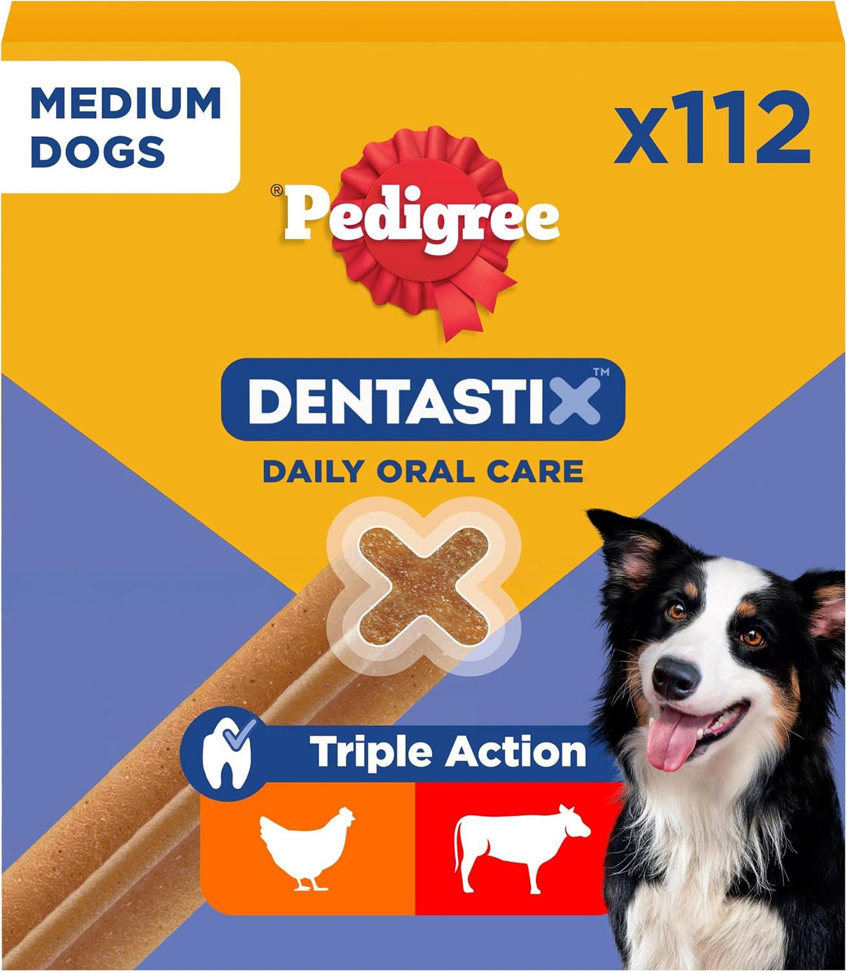 Pedigree DENTASTIX Daily Dental Sticks for Medium Dogs, 112 Sticks with Chicken and Beef
