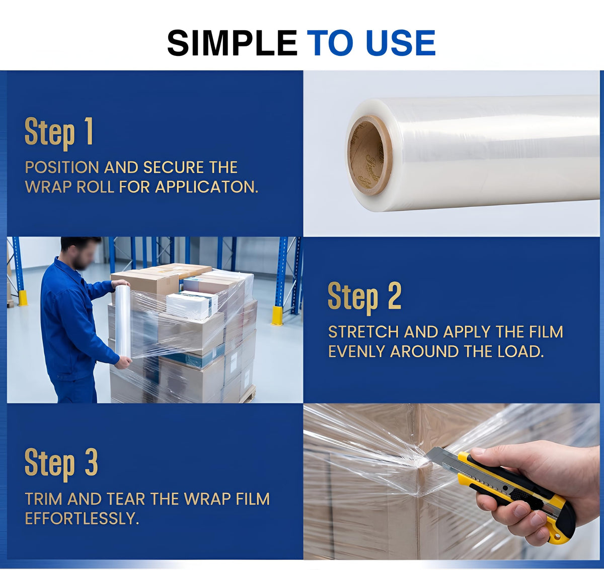REQUISITE NEEDS Heavy Duty Stretch Film 400mm x 250m – Waterproof & Moisture Proof Pallet Wrap for Packaging, Moving & Storage (Black, 6)