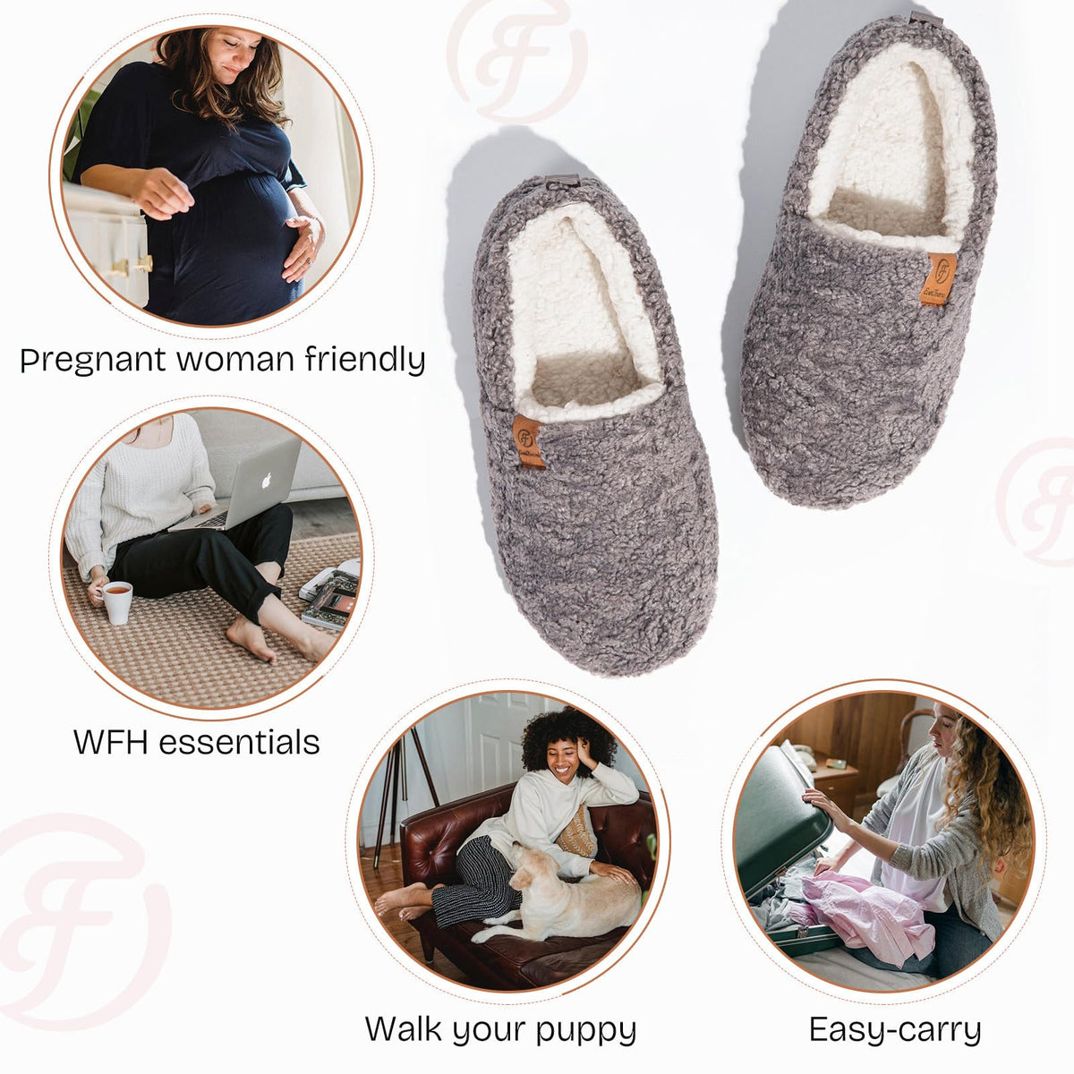 EverFoams Women's Fuzzy Full Slippers Faux Shearling Memory Foam
