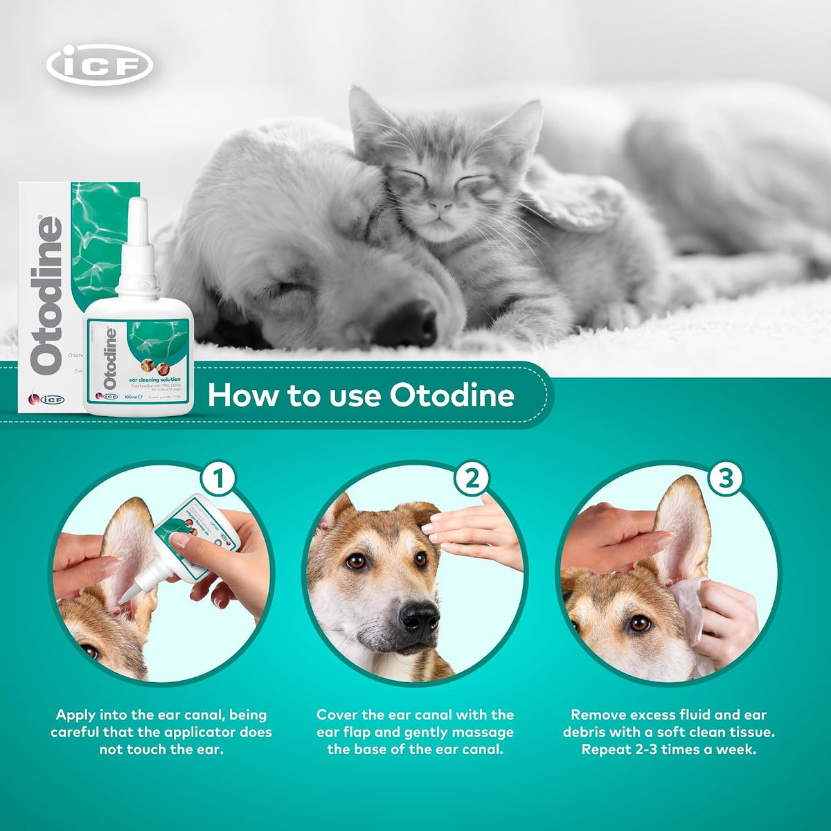 Otodine Dog & Cat Ear Cleaner, Ear Wash Solution for Wax & Odour, 100 ml