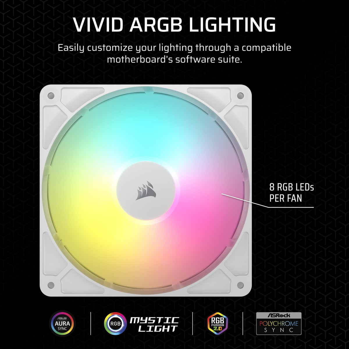 CORSAIR RS120 ARGB 120mm PWM Fans – Daisy-Chain Connection – Low-Noise – Magnetic Dome Bearing – Triple Pack – White