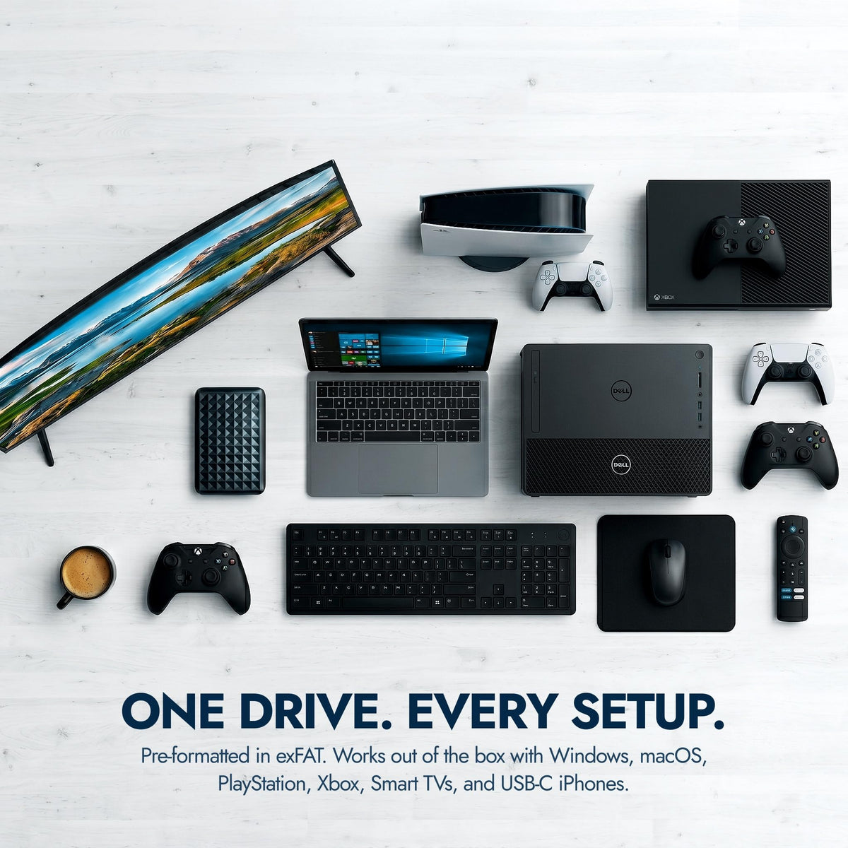 ModusTech Facet 1TB External Hard Drive Portable USB-C/USB 3.1 Plug & Play Ultra-Slim HDD Hard drive for Backup, Gaming, PC, Mac, Laptop, PS4, Xbox, Smart TV (Black)