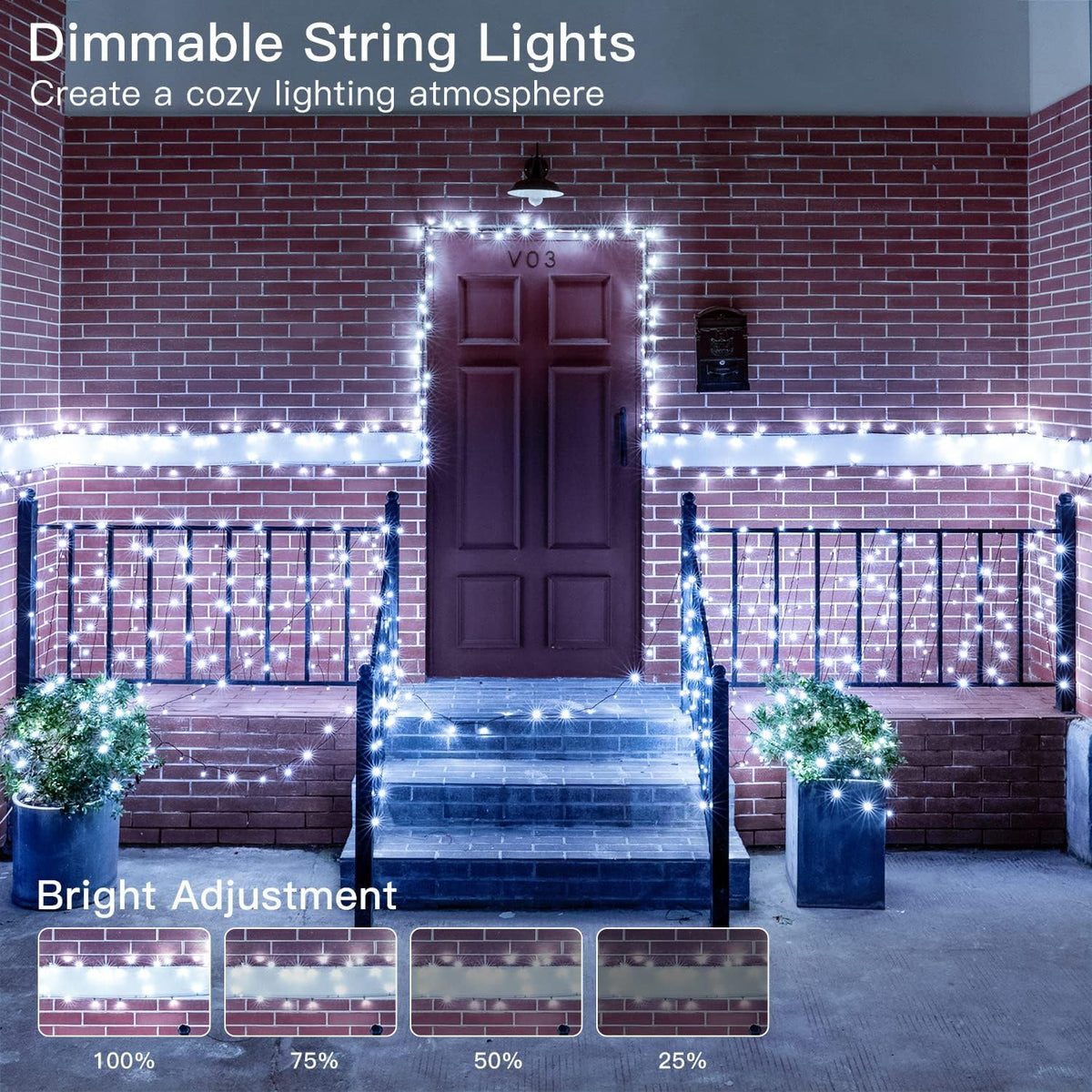 Ollny Smart Outdoor Fairy Lights, 20m 200 LEDs, RGB+W, App Control