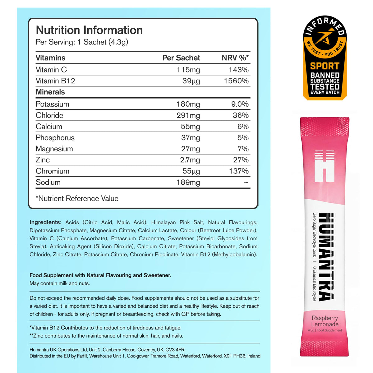 Humantra Electrolytes Powder Hydration Sachets - Himalayan Lime, 20ct
