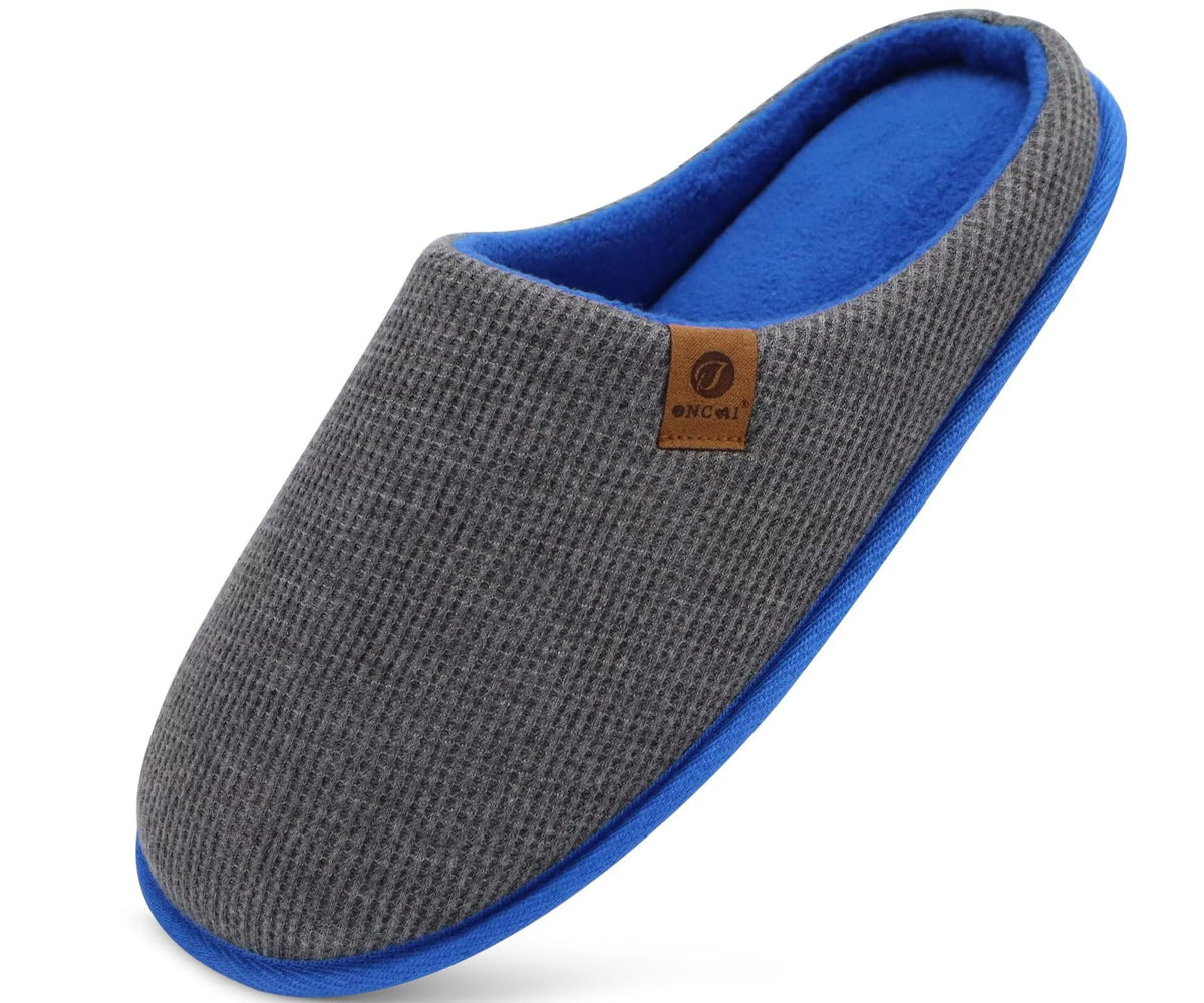 ONCAI Men's House Slippers，Cushion Memory Foam Shake Fleece and Man House Shoes with Faux Fur Lining and Indoor Outdoor Rubber Soles UK Size 6.5-14