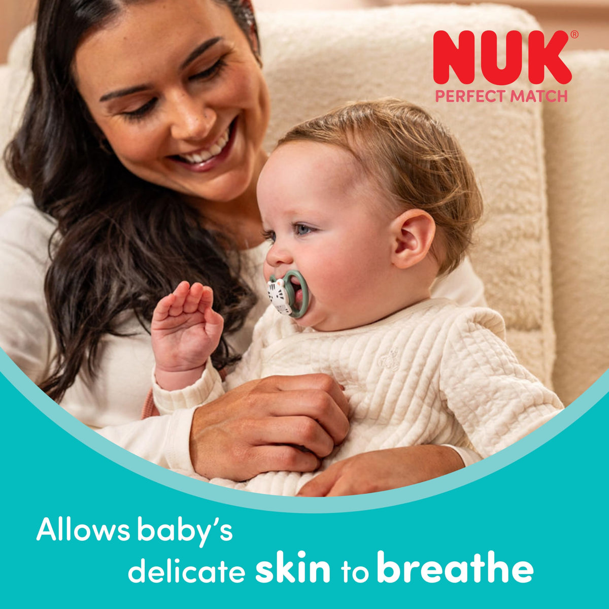 NUK Perfect Match Air Baby Dummies | 6-18 Months | Orthodontic Soothers that Promote Air Flow & Prevent Drool Rash | 95% Baby Acceptance** | Assorted | 4 Count