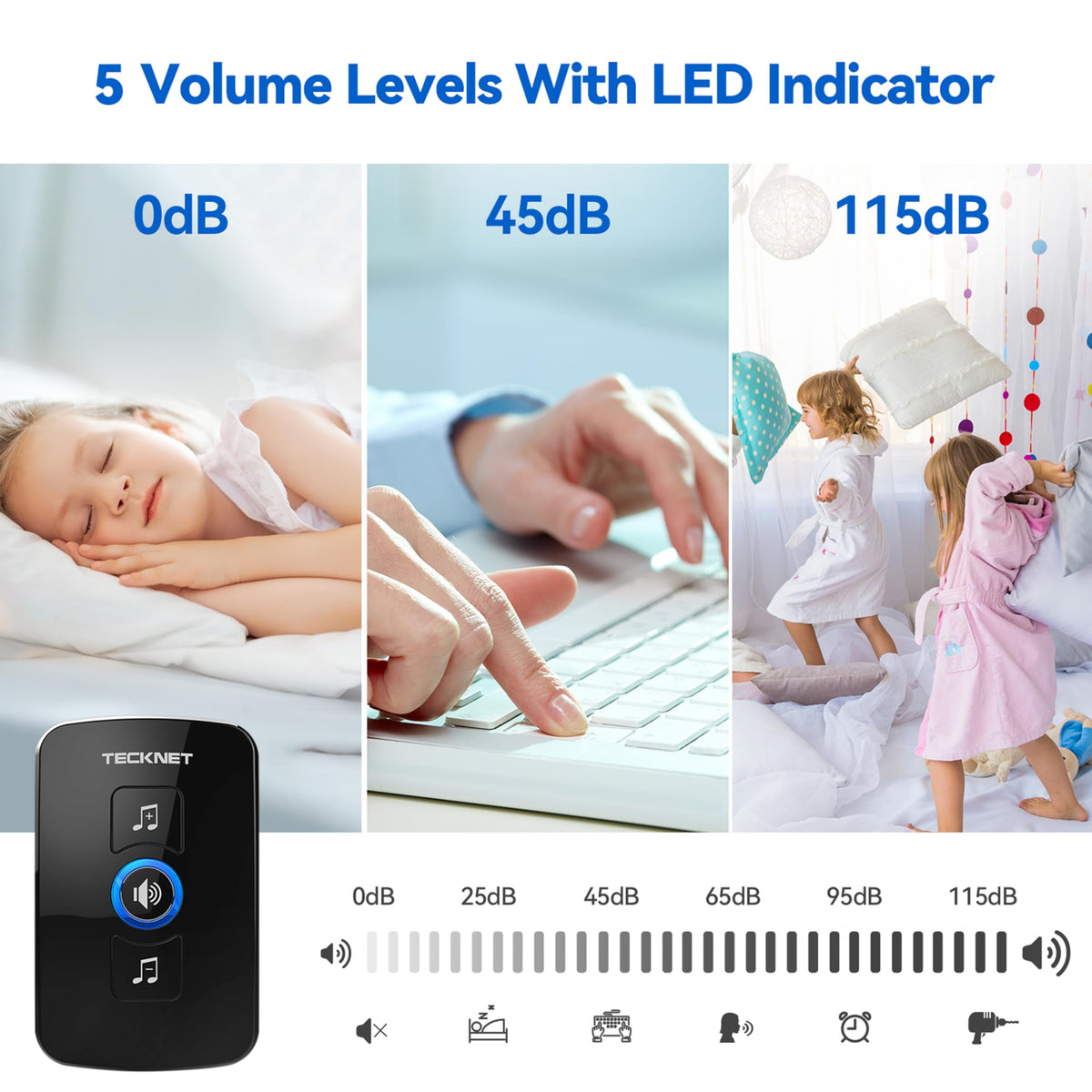 TECKNET Wireless Doorbell, Wall Plug-in Door Bells Wireless Cordless