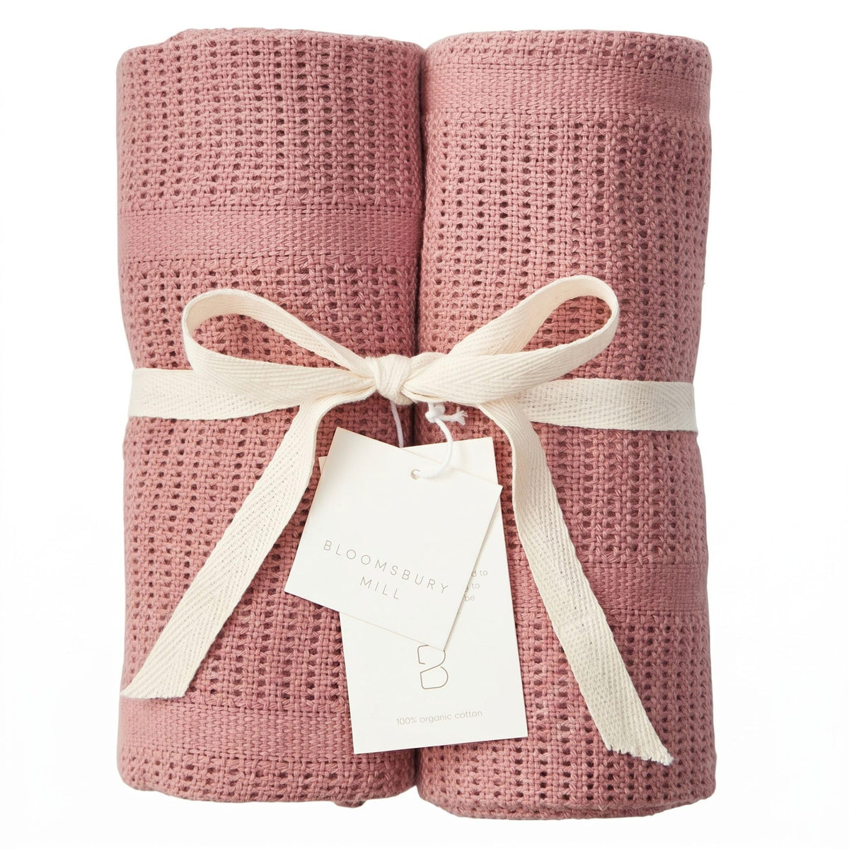 Bloomsbury Mill - Cellular Blankets Baby - 100% Organic Cotton - 2 Pack - Cloud - White - Newborn Essentials - Soft Breathable Baby Blankets for Pram, Cot, Moses Basket - 75x95cm