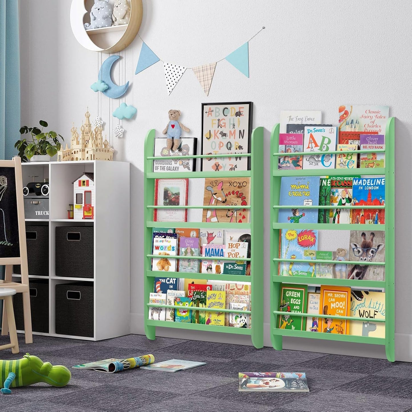 Kids Bookcase Modern Childrens Bookcase 4-Tier Book Shelf Display Rack Book Shelf Kids Room 10 CM Depth Suitable for Children's Children's Room School 116.5x60x 10CM White