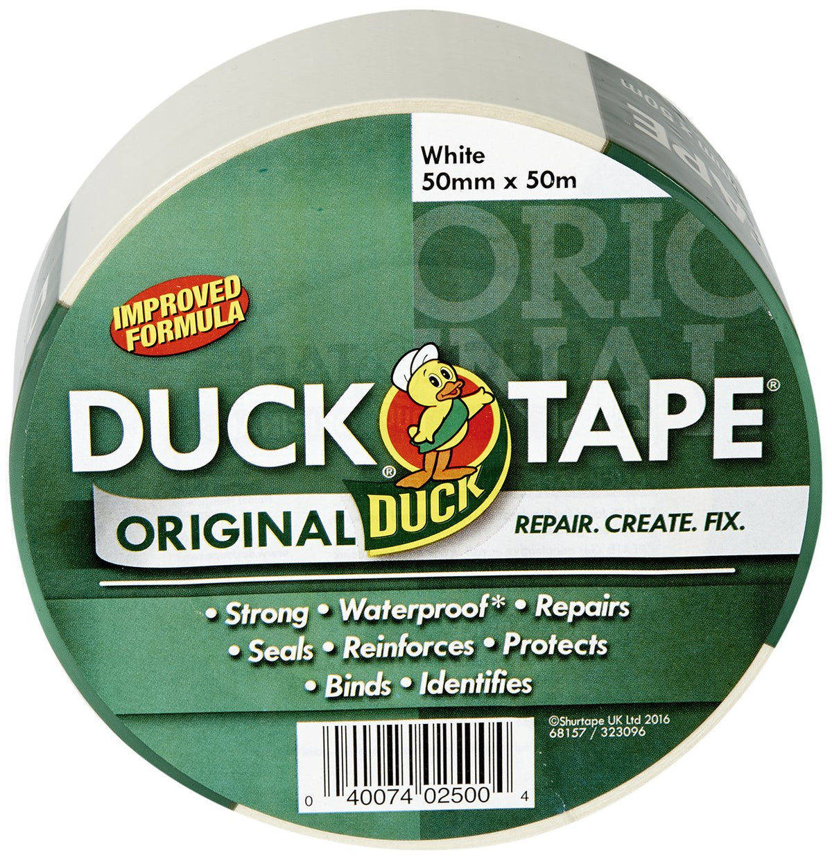 Duck Tape Original White Duct Tape, 50mm x 25m Heavy Duty, Waterproof Gaffer, Gaffa Sticky Tape, Strong Adhesive Cloth Repair Tape, Suitable for Packing boxes, Moving House, Parcels or Packaging